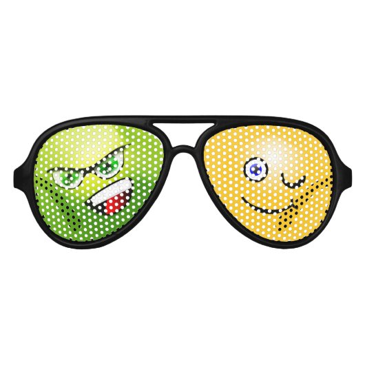 EMOJI, GEK EN GELUKKIG EMOJI, DUBBELE PERSOONLIJKH AVIATOR ZONNEBRIL (Voorkant)