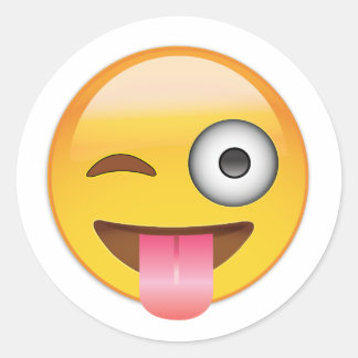 Emoji - gezicht met tong ronde sticker