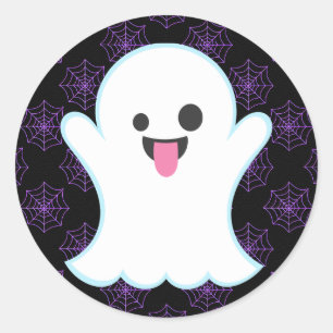 Emoji Ghost op Spiderwebs Halloween Stickers