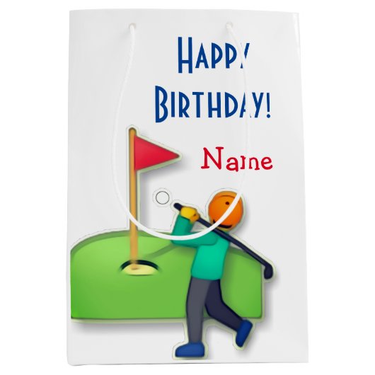 Emoji golf Happy Birthday white Medium Cadeauzakje (Voorkant)