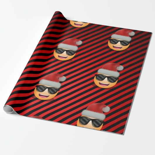 Emoji in Santa Hat en zonnebrillen voor Kerstmis Cadeaupapier (Uitgerold)