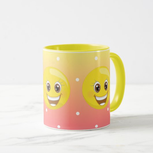 Emoji jaune heureux superbe pointille la tasse (Devant droit)