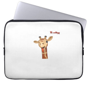 emoji knipogen tong uit giraffe gezicht laptop sleeve