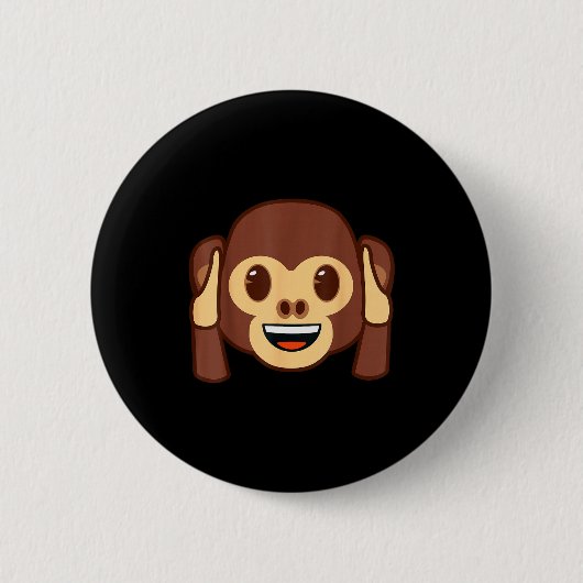 Emoji Monkey Holding Ears Yellow Smile Face Ronde Button 5,7 Cm (Voorkant)