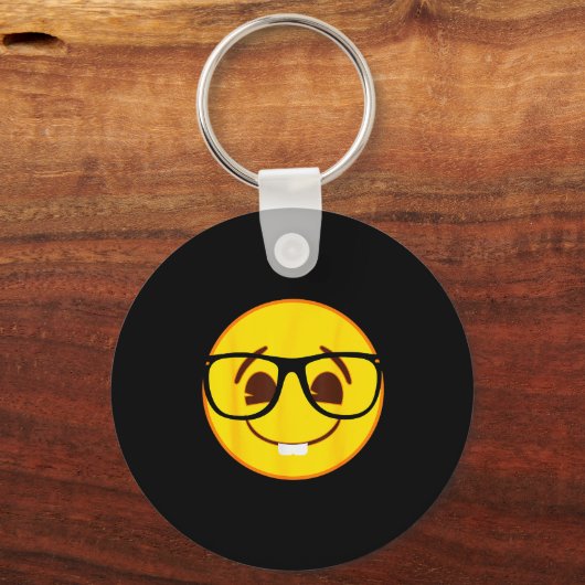 Emoji Nerd Gles Yellow Smile Face Sleutelhanger (Voorkant)