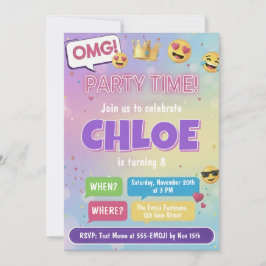 Emoji Party Birthday Invitation Neon Kids Theme Kaart