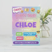 Emoji Party Birthday Invitation Neon Kids Theme Kaart (Staand voorkant)