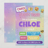 Emoji Party Birthday Invitation Neon Kids Theme Kaart (Voorkant / Achterkant)