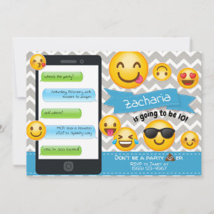 Emoji Party Birthday Invitations Blue Boys Kaart