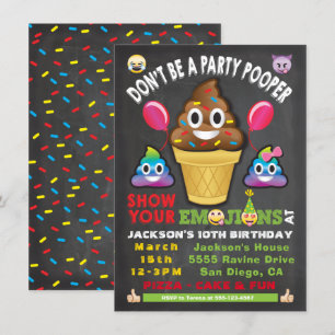 Emoji Party Icecream Pooper Birthday Invitation Kaart
