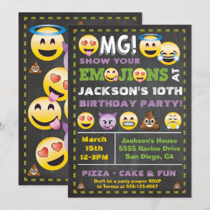 Emoji Party OMG Verjaardag Uitnodiging