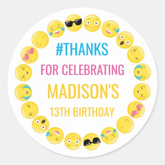 Emoji Personalized Stickers Birthday Favor Labels (Voorkant)
