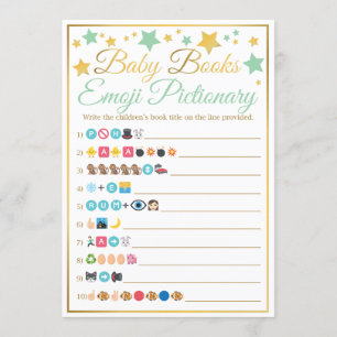 Emoji Pictionary Baby shower Game Mint Gold Stars Kaart