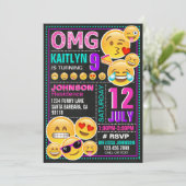 Emoji Pink Glitter Birthday Uitnodiging (Staand voorkant)