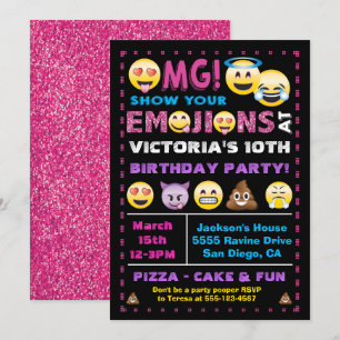 Emoji Pink Glitter Verjaardagsfeestje Uitnodiging