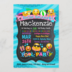 Emoji Pool Party Anniversaire Invitations