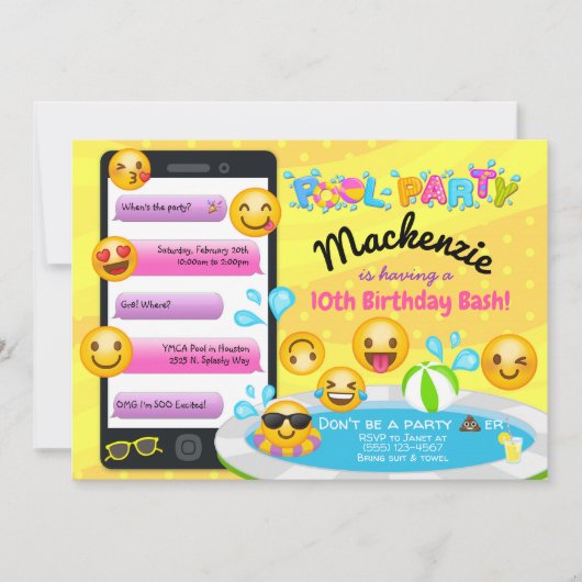 Emoji Pool Party Anniversaire Invitations (Devant)