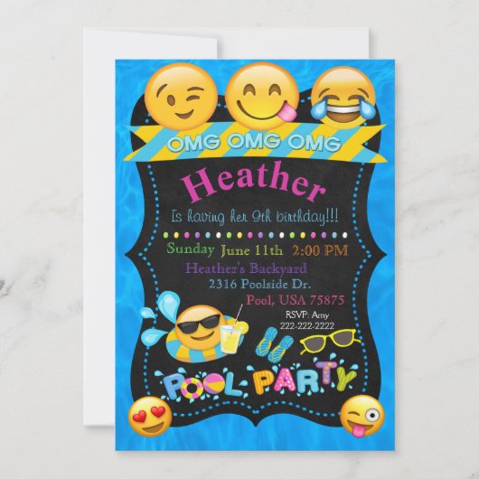 Emoji Pool Party Birthday Invitation Kaart (Voorkant)