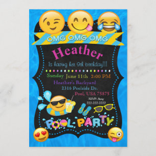 Emoji Pool Party Birthday Invitation Kaart