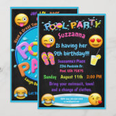 Emoji Pool Party Birthday Invitation Kaart (Voorkant / Achterkant)