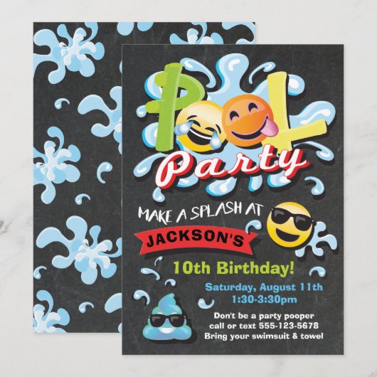 Emoji Pool Party Verjaardag Kaart (Voorkant / Achterkant)