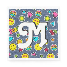 Emoji Smile Denim Girl Bday Party Servetten letter