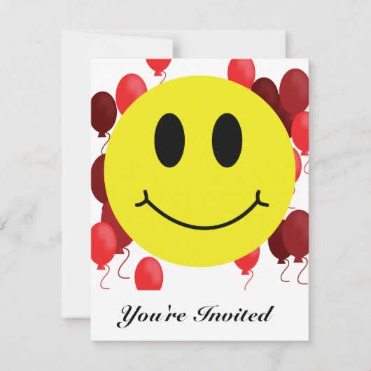 Emoji souriant avec Ballons rouges Invitation (Devant)