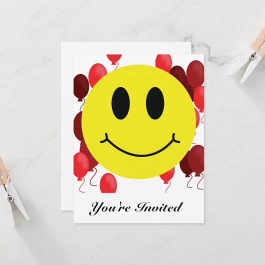 Emoji souriant avec Ballons rouges Invitation (Devant/Arrière en situation)