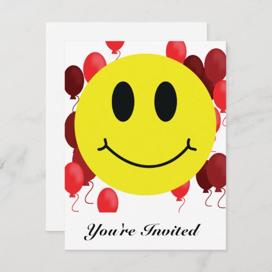 Emoji souriant avec Ballons rouges Invitation (Devant / Derrière)