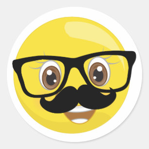 Emoji-stickers met snor en bril ronde sticker