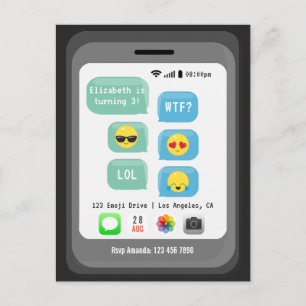 Emoji thema verjaardagsfeestje briefkaart