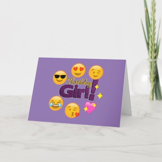 Emoji Verjaardag Meisje Kaart (Voorkant)