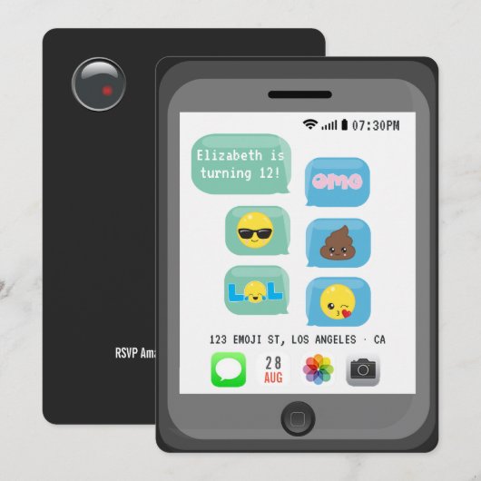 Emoji Verjaardagsfeestje Kaart (Voorkant / Achterkant)