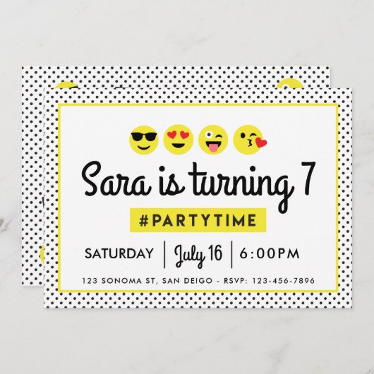 Emoji verjaardagsfeestje uitnodiging (Voorkant / Achterkant)