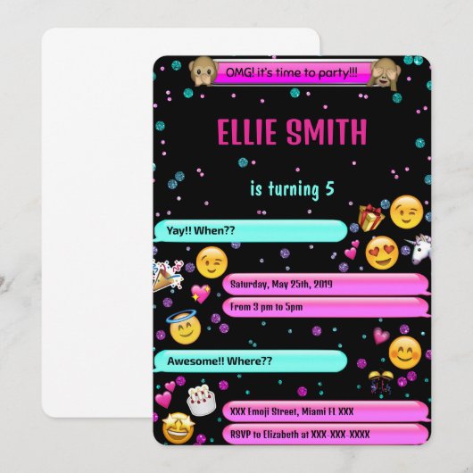 Emoji verjaardagsuitnodiging kaart (Voorkant / Achterkant)