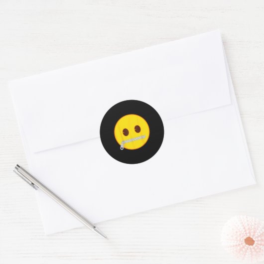 Emoji Zip Zipper Mouth Yellow Smile Face Ronde Sticker (Envelop)