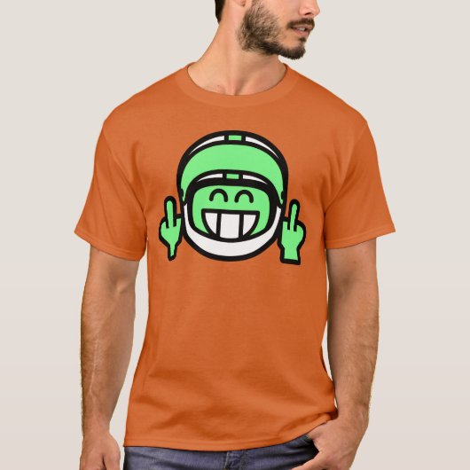 Emoticon Grin with Motorcycle Helmet Stinkfinger r T-shirt (Voorkant)