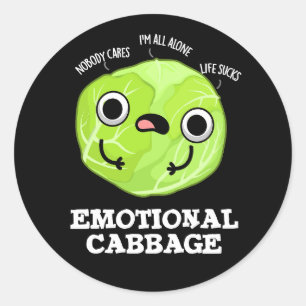 Emotional Cabbage Funny Veggie Pun Dark BG Ronde Sticker