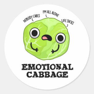 Emotional Cabbage Funny Veggie Pun Ronde Sticker