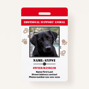 Emotional Support Animal ID One Photo Option Badge
