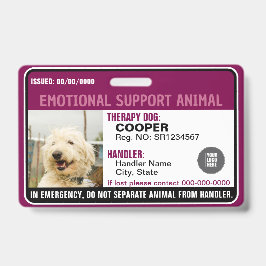 Emotional Support Animal ID Therapy Photo Custom Badge