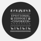 Emotional Suprt Coworker Funny Ugly Christmas Swea Ronde Sticker (Voorkant)