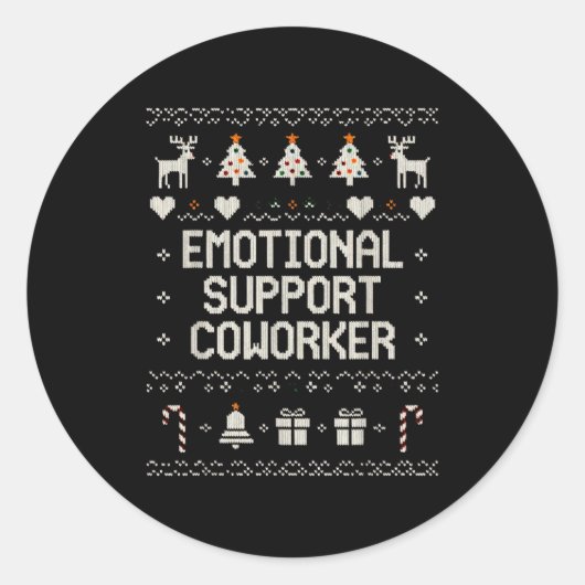 Emotional-suprt Coworker Funny Ugly Christmas Swea Ronde Sticker (Voorkant)