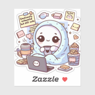 Emotioneel Uitgeput maar Nog Steeds Schattig Kawai Sticker