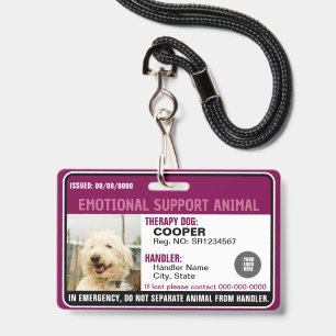 Emotionele Ondersteuningsdier ID Therapie Foto Op Badge