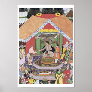 Emperor Akbar (r.1556-1605), vermaakt met zijn vos Poster