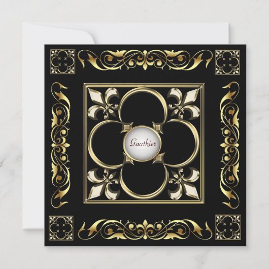 Emperor Fleur De Lis Black Regency Invitation Kaart (Voorkant)