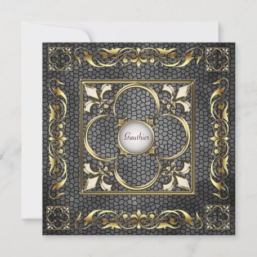 Emperor Fleur De Lis Black Regency Invitation Kaart (Voorkant)