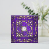Emperor Fleur De Lis Paarse Regency Invitation Kaart (Staand voorkant)