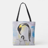Emperor Penguin en Chick Waterverf Painting Draagtas (Achterkant)
